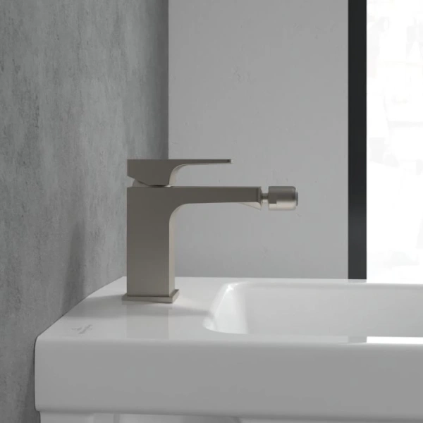 смеситель villeroy & boch architectura square tvb12500100064 для биде, с донным клапаном, никель матовый
