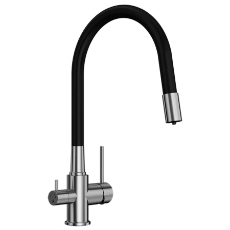смеситель elghansa kitchen pure water 56f5216-steel для кухни, с гибким изливом, с подключением к фильтру, нержавеющая сталь