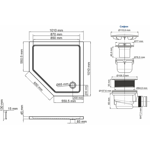душевой поддон wasserkraft isen 101х101 26t38 белый глянец