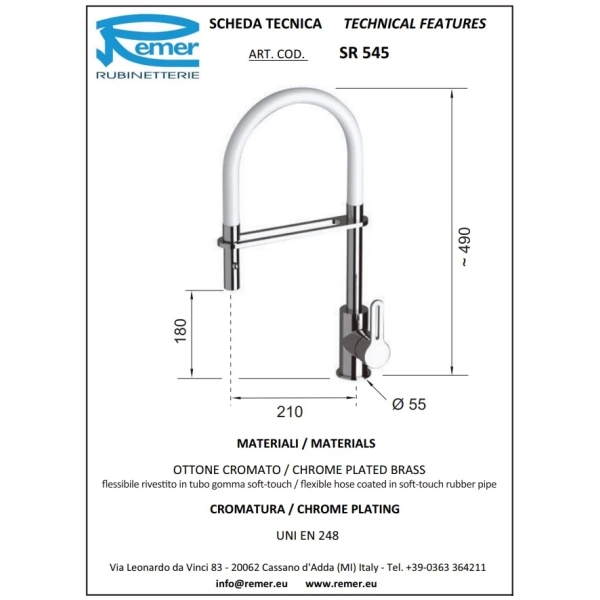 смеситель для кухни remer sr545
