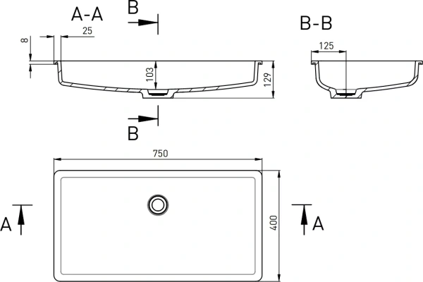 раковина встраиваемая salini marea 10 1802210mrf в цвете по ral