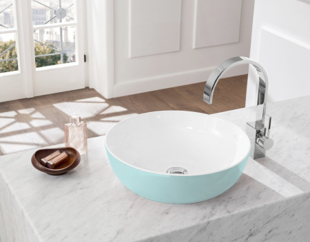 раковина villeroy & boch artis 417943bcw0 накладная, ø43 см, fog (нежно голубой) с покрытием ceramicplus