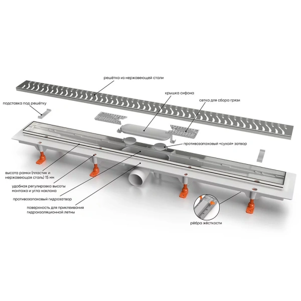 душевой лоток mch-veconi n drops 850 мм v850dn