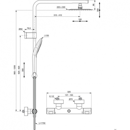 душевая система ideal standard ceratherm t100 a7705aa термостатическая цвет хром глянцевый