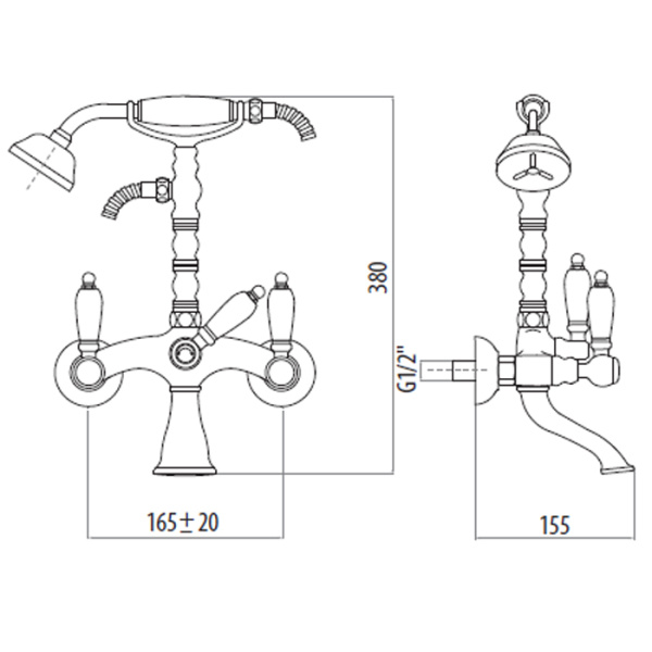 смеситель для ванны gattoni vivaldi lever 1300113d0.gr с низким держателем, с душевой лейкой и шлангом, цвет: золото