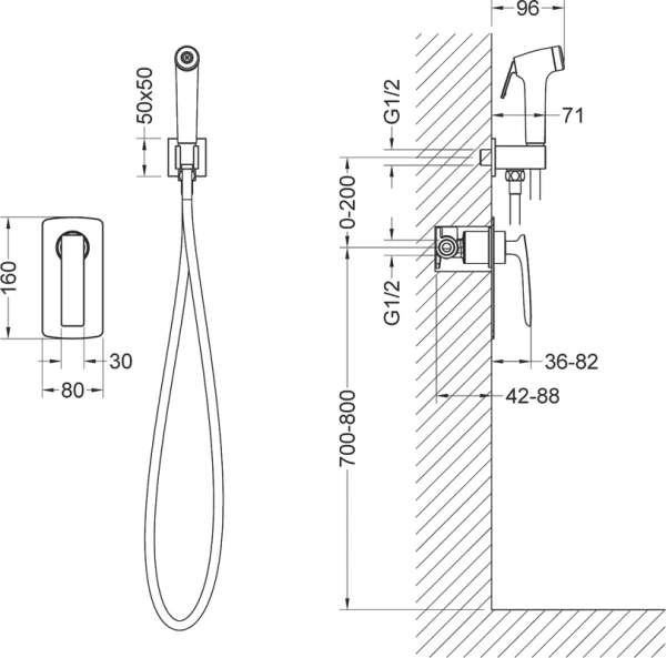 гигиенический душ timo helmi 4089/03sm со смесителем. с внутренней частью