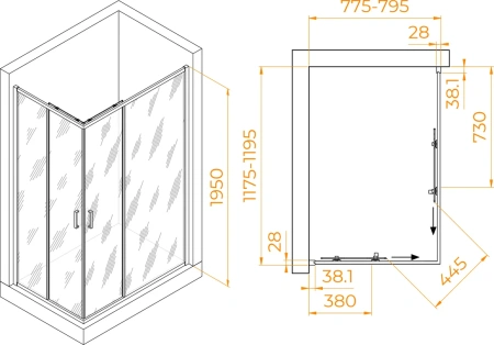 душевой уголок rgw passage pa-246 80х120 см, профиль хром, стекло прозрачное