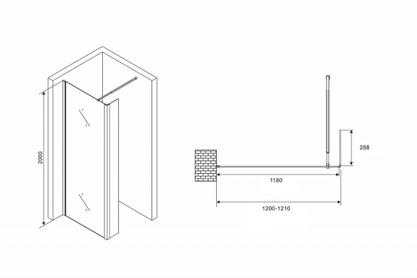 душевая перегородка abber immer offen 120 ag66120b профиль черный, стекло прозрачное