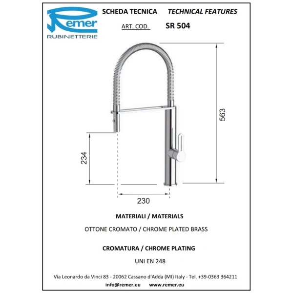 смеситель для кухни remer sr504