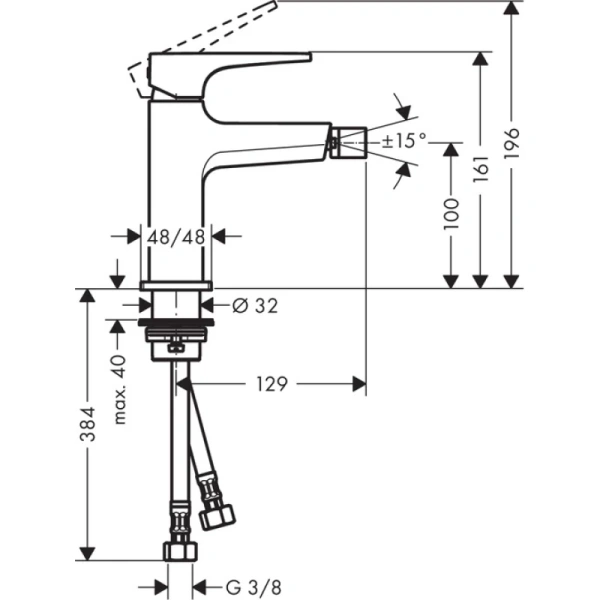 смеситель для биде с донным клапаном hansgrohe metropol 74520000