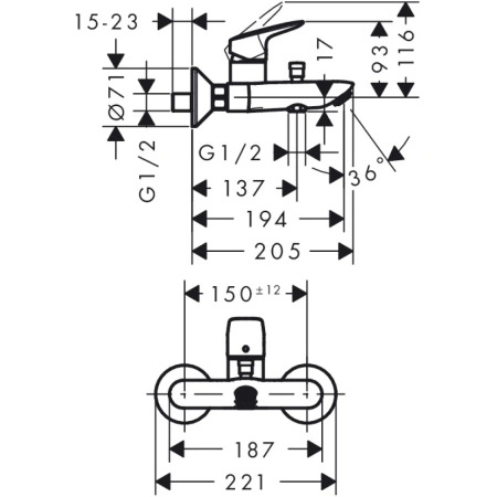 смеситель для ванны hansgrohe logis 71400000 + 26275000
