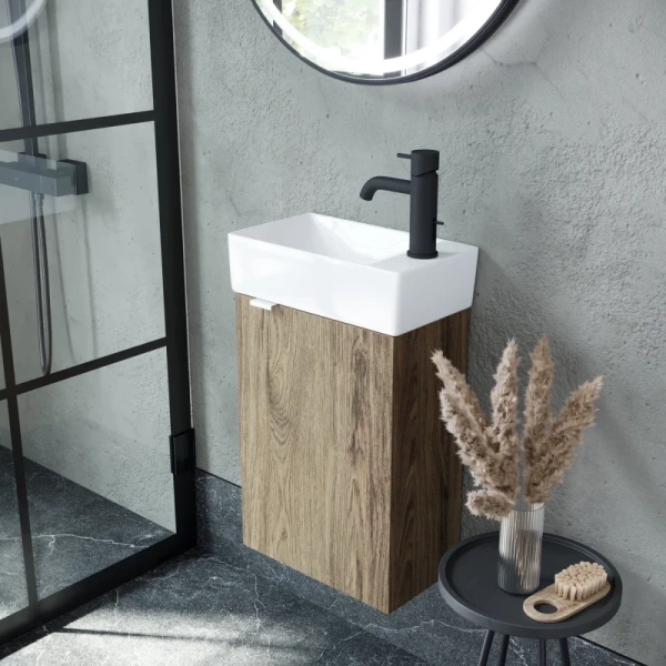 тумба под раковину sancos mini 355х205х500, с распашной дверцей, дуб чарльстон , арт.mn35echr