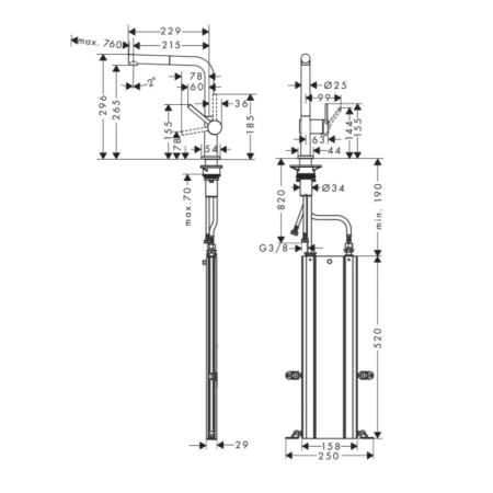 смеситель для кухни hansgrohe talis m54 72809800, сталь