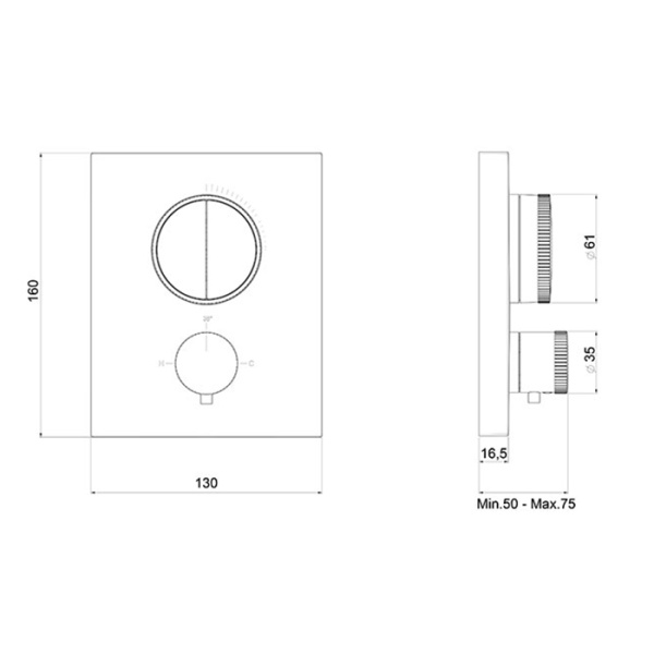 смеситель almar core e176682.cr для душа, встраиваемый, термостатический, внешняя часть, на 2 выхода, цвет хром
