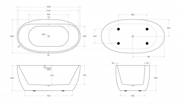 акриловая ванна belbagno 170х80 bb404-1700-800