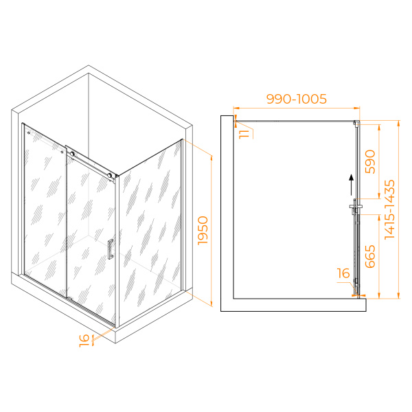 душевой уголок rgw tornado to-44-1b 140х100 020744140-14 профиль черный, стекло прозрачное