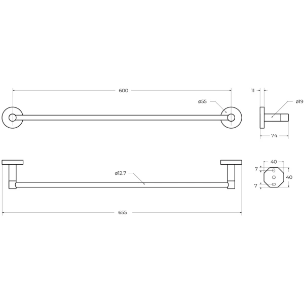 Полотенцедержатель Cezares Relax RELAX-TH-65-GM 65,5 см, оружейная сталь