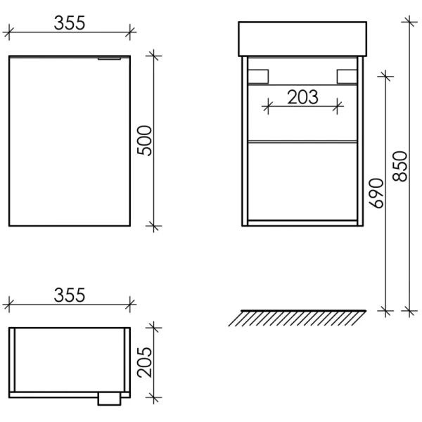 тумба под раковину sancos mini 355х205х500, с распашной дверцей, дуб чарльстон , арт.mn35echl