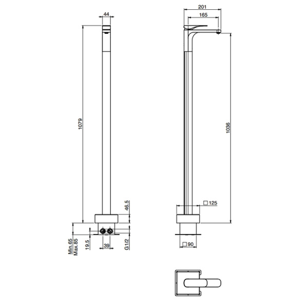смеситель для раковины fima carlo frattini quadra f3721/pns.ws , напольный, черный матовый