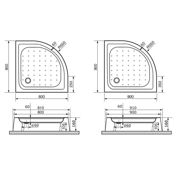 душевой поддон rgw acrylic lux/tn-p 90×90x16 16180499-41