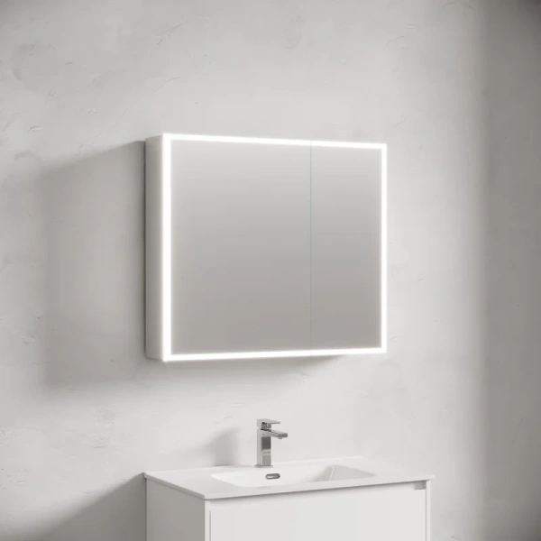 зеркальный шкаф из алюминия для ванной комнаты sancos evoke 800x700х136 мм с led подсветкой sc8080