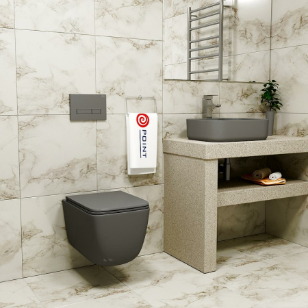 унитаз подвесной point меркурий pn41831gm безободковый, графит, сиденье дюропласт, микролифт, быстросъемное