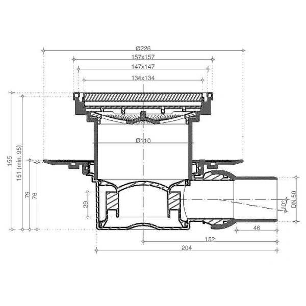 душевой трап 144x144/50 мм pestan confluo standard ceramic gold 1 13000119 под плитку