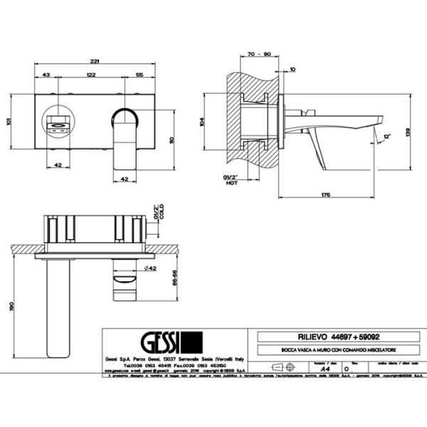 смеситель для раковины gessi rilievo 59092#031