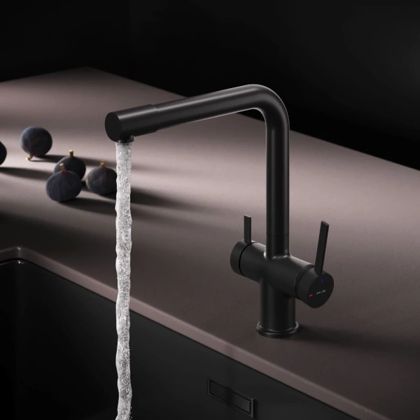 смеситель для кухни am.pm func f8f05722 coolstart, с подключением к фильтру, черный матовый
