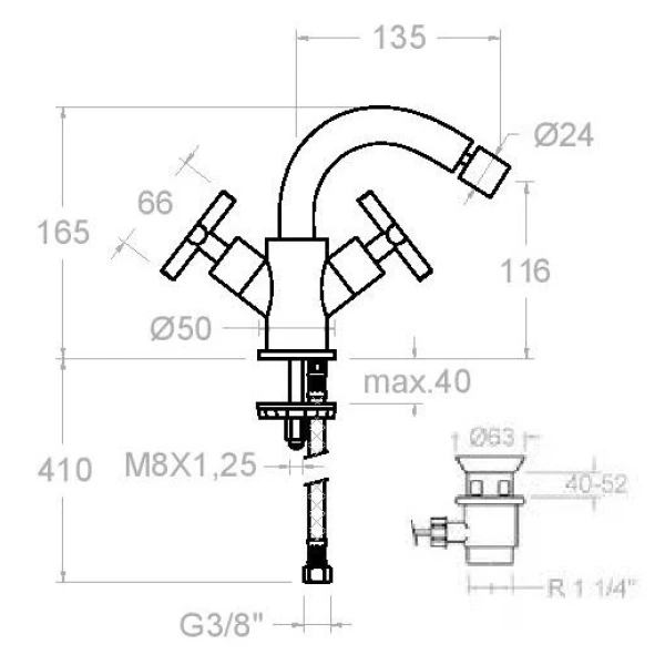 смеситель ramon soler rs-cross 6203va1167 для биде, с донным клапаном, хром