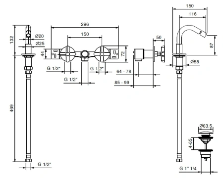 внутренняя часть fantini icona classic 44 00 r011a двухвентильного смесителя для биде