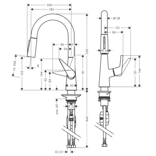 смеситель для кухни hansgrohe talis m51 72815800, сталь