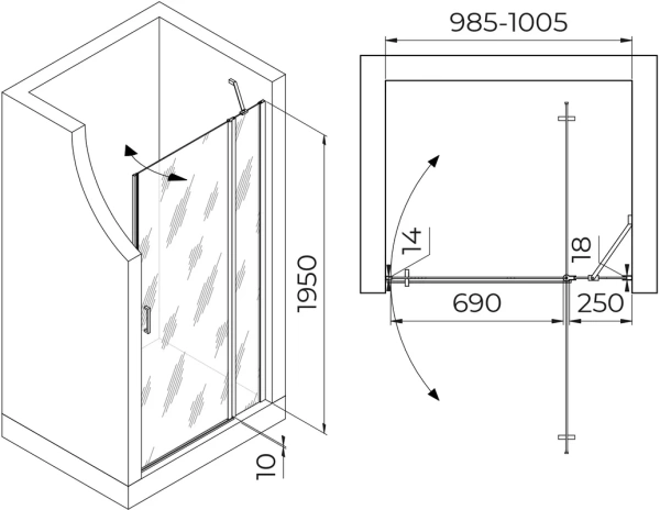 душевая дверь в нишу rgw leipzig le-004-gg 1000х1950 профиль серый, стекло матовое