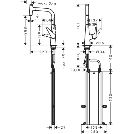 смеситель для кухни hansgrohe talis select m51 73853800, сталь