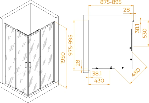 душевой уголок rgw passage pa-246b 90х100 см, профиль черный, стекло прозрачное