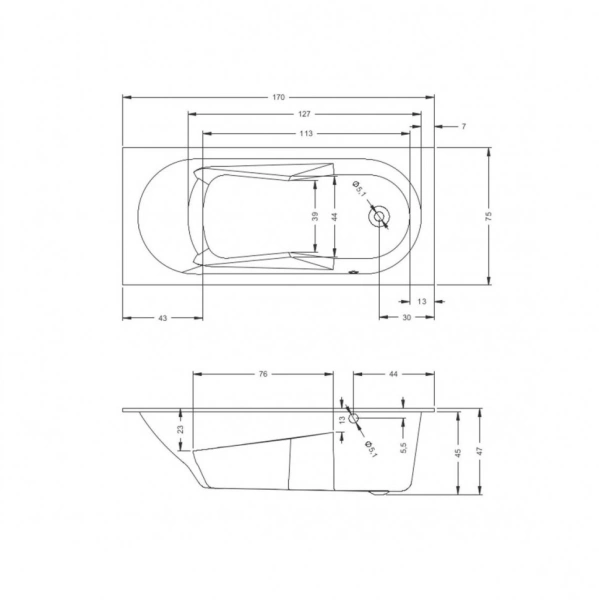 акриловая ванна riho lazy 170х75 r b079001005 (bc3900500000000) без гидромассажа