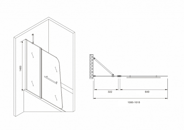Шторка на ванну Abber Ewiges Wasser 100х140 AG50100 профиль Хром стекло прозрачное 457252