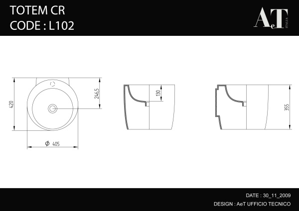 раковина подвесная 41 см aet totem cr l102t0r1v1100, белая.