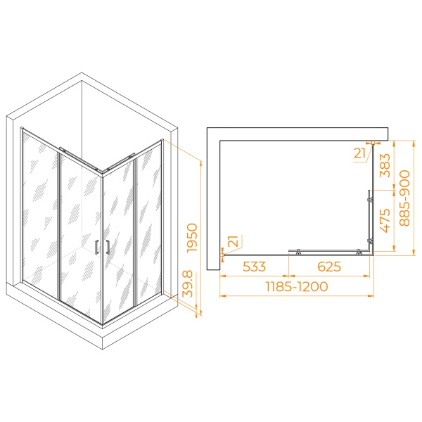душевой уголок rgw passage pa-040 120×90 3508104092-11 профиль хром, стекло прозрачное