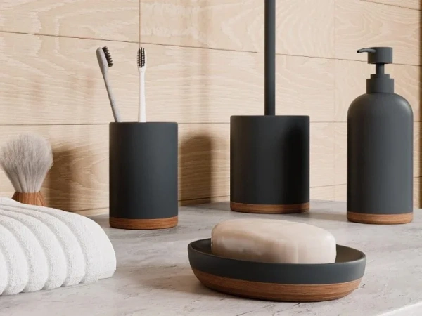 Дозатор для мыла WasserKRAFT Lopau K-3399, 350 мл, темно-серый|дерево