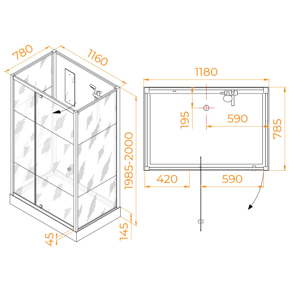 душевая кабина rgw andaman an-207 120х80 411320782-95 без гидромассажа