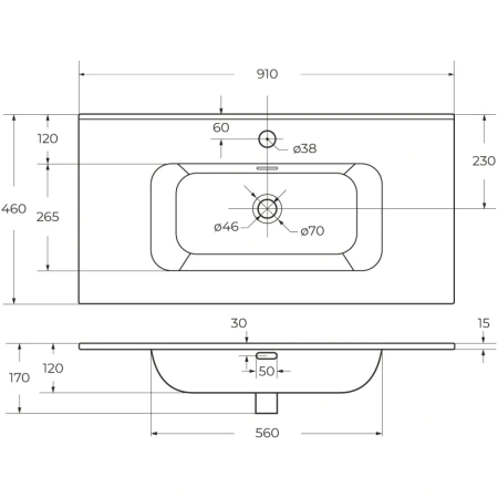 раковина cezares duet czr-8095-90 91x46 см, накладная, белый