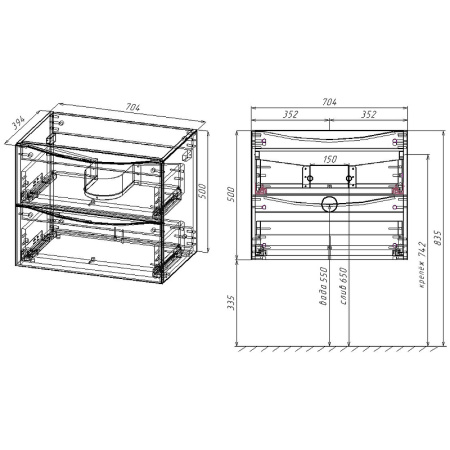 тумба под раковину vincea mia slim 70 vmc-2mc700s1bt подвесная beton