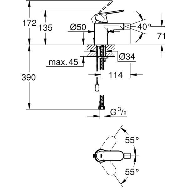 смеситель grohe eurosmart cosmopolitan 32840000 для биде, с цепочкой, хром
