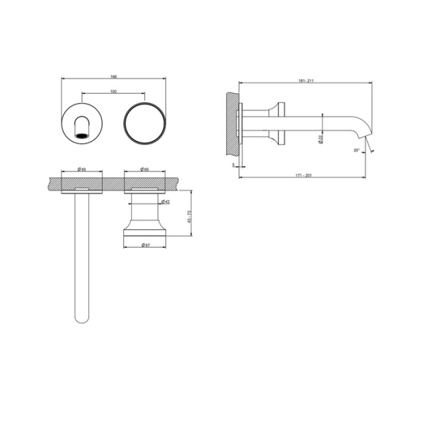 gessi gessi origini смеситель для раковины встраиваемый с изливом, цвет: nickel pvd