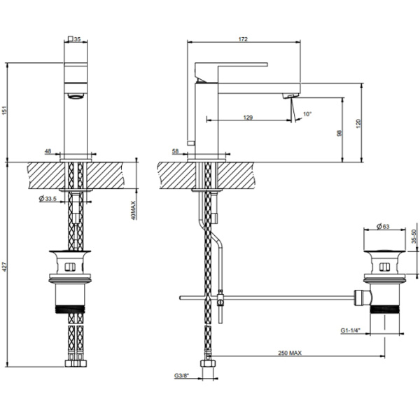 gessi gessi rettangolo смеситель для раковины на 1 отверстие с донным клапаном, цвет: black xl
