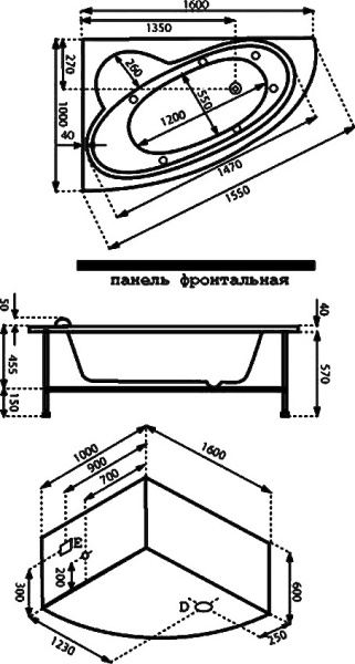 акриловая ванна bas сагра 160х100 l без гидромассажа