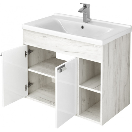 тумба с раковиной белый глянец/дуб крафт 80 см акватон флай 1a2374k0fax10