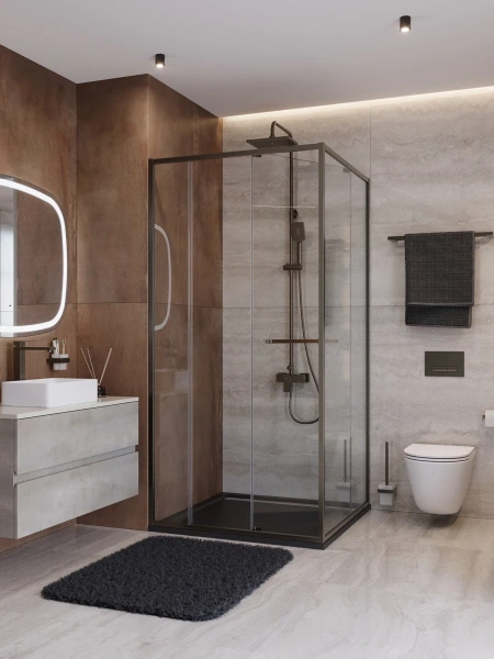 душевой уголок cezares lux lux-a-fs-11-100-c-gm 100x100 см, профиль оружейная сталь матовый, стекло прозрачное