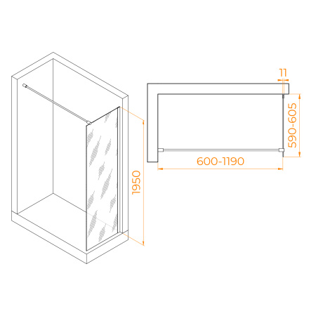 душевая перегородка rgw walk in wa-002w 60 35100206-15 профиль белый, стекло прозрачное